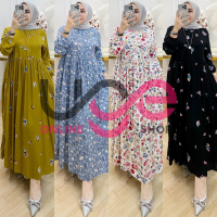 Midi Dress Flower Busui Frendly Santai A-Line Bunga Cantik Motif Nyaman Rayon Viscose Menyusui Musli
