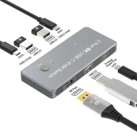 USB-C 8K KVM Switch DP1.4 2USB-C 2PC Input 1 DisplayPort Output 8K KVM 8K@60Hz 4K@144Hz 3X USB2.0 Sharing Mouse Keyboard Printer