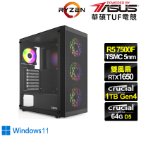 【華碩平台】R5六核GeForce GTX 1650 Win11{征戰勇士W}電競電腦(R5-7500F/B650/64G/1TB/WIFI)