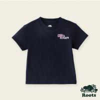 【Roots】Roots小童-繽紛花卉系列 刺繡花草寬版短袖T恤(軍藍色)