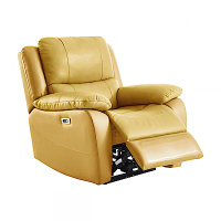 hoi! 林氏木業頭層牛皮電動附USB乳膠獨立筒單人躺椅沙發 LS170-向日葵黃 (H014307946)