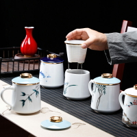 茶水分離泡茶杯帶蓋過濾老板杯辦公室喝茶杯家用陶瓷水杯子