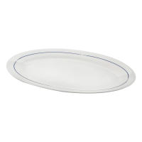 【VERSA】橢圓瓷製餐盤 藍線30.5cm(餐具 器皿 盤子)