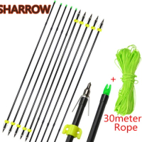 6pcs 31" Archery Bowfishing Arrows Tips Arrowheads Safety Slider With 30meter Fishing Line Rope For Camping Fishing Accessories