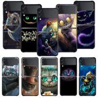 Disney Phone Case for Samsung Galaxy Z Flip4 Flip3 Flip 4G 5G Cover Black PC Funda Alice in Wonderland Cheshire Cat Evil