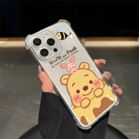 เคสใสกากเพชร ลายหมีพู เคยกันกระแทก สำหรับไอโฟน 11-16 ธรรมดา IPhone11-16 Pro/Pro max #074244