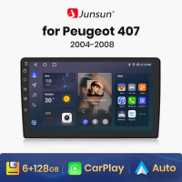 Junsun V1 AI Voice Wireless CarPlay Android Auto Radio for Peugeot 407 2004-2008 4G Car Multimedia GPS 2din autoradio