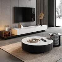 Italian White Tv Cabinet Living Room Console Round Low Coffee Table Cheap Sofa Side Table Combination Apartment Floor Furniture