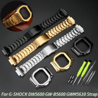 New Modified Suit watchband For Casio G-SHOCK DW5600 GW-B5600 GWM5610 Stainless steel metal Bezel watch case + strap Repair Tool