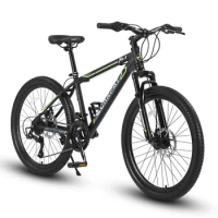 Bike, 24 in Mountain Bike, Steel Frame, Shimano 21 Speed Mountain Bicycle with Daul Disc Brakes and Front Suspension MTB, Bike