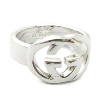 GUCCI 古馳 925純銀-Interlocking G 簍空雙G細版戒指(展示品)