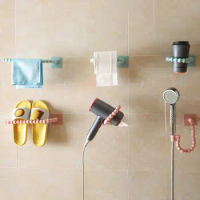 Simple Design Organizer Adhesive Shower Head Holder Towel Hanger Rack Set No Drilling Bathroom Organizer for Bath for Hands-free