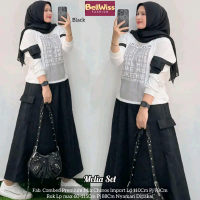 MELIA DIKES SETELAN ROK SEMI JEANS BAJU KATUN PREMIUM TEBAL SETELAN ROK JEANS CARGO GAMIS LEBARAN 20