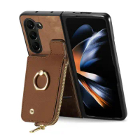 Z Fold5 5G 2023 Premium Case Zipper Wallet Ring Stand Book Coque for Samsung Galaxy Z Fold 5 Case ZFold 5 Flip Cover Card Bag