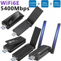 20pc 5400Mbps USB WiFi 6E Wireless Network Card 2.4G 5G 6G Tri-band Antenna USB 3.0 Wifi6E WI-FI Receiver Dongle For PC Laptop