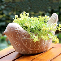 素燒陶小鳥造型花器 陶器 植栽 陶瓷 盆栽 種花 多肉植物 花盆 花器 園藝 水泥盆 日本進口