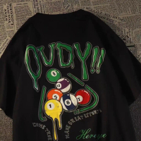 T-Shirt Short Sleeve for Men and Women, Printed, Stylish, American Street Billiards, Loose Fit, Euro