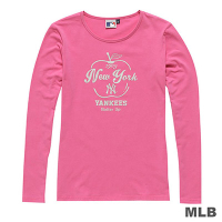 MLB-紐約洋基隊大蘋果印花長袖T恤-深粉紅 (女)