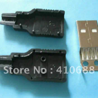 50 Pcs A/M Solder Type 3-Piece USB 4 Pin Plug Male Socket Connector With Black Plastic Cover