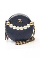 Chanel Pre-Loved Chanel matelasse round mini chain shoulder bag lambskin Navy gold hardware