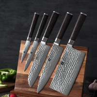 XINZUO 6 PCS Utility Chef Knives Sets - 67 Layers Damascus Stainless Steel - Excellent Acacia Wood Knife Block Kitchen Knife Set