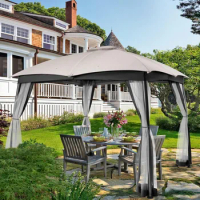 10x10 Double Vent Gazebo for Patio with Netting Screen, Outdoor Heavy Duty Steel Waterproof and Portable Gazebo Canopy