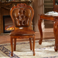 歐式實木餐椅美式靠背簡約家用凳子麻將復古接待洽談真皮扶手椅子