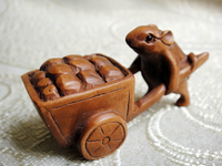 黃楊木雕老鼠手玩件老鼠推車動物雕件工藝品 生肖鼠生肖文玩件