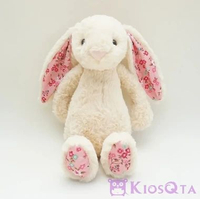 Boneka kelinci peter rabbit telinga panjang coklat muda motif bunga SEP telinga biru