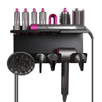 Hair Dryer Holder Storage Stand Organizer Carbon Steel Wall Mount Dyson Airwrap Accessories Diffuser Plug Screw Adhesive Black