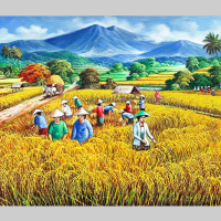 LUKISAN PANEN TIMBUL PADI RAYA 135x85