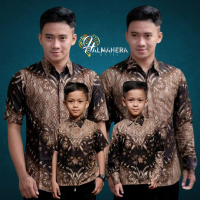 BAJU BATIK AYAH DAN ANAK COWOK WARNA COKLAT MOTIF KERIS COKLAT KEMEJA ANAK LAKI LAKI LENGAN PANJANG 