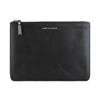 【Comme Des Garcons CDG】母親節禮物 COMME DES GARCONS 川久保玲LOGO拉鍊小牛皮手拿包(大/黑)