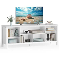 63"W TV Stand Entertainment Center Storage Shelves Console Table White Easy Assemble Living Room TV Cabinet 70" TV Compatible