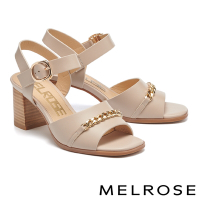涼鞋 MELROSE 氣質時髦金屬鏈條牛皮方頭高跟涼鞋－米