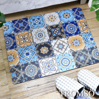 TROMSO 廚房防油短皮革地墊-K517S藍調花磚(小)