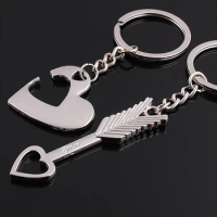 1pair Hot Sale Silver Couple Heart Keychain Alloy Men Women Car Arrow Bow Love Keyrings Couples For Gift