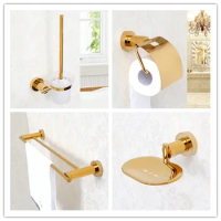 4 PCS/set gold plated brass Bathroom hardware Accessory Set Towel rack bar paper holder soap dish Toilet brush holder