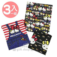 小禮堂 Hello Kitty 棉質束口袋3入組 (黑mimmy款)