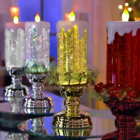 1 Set Crystal Candles Lights Swirling Glitter Flameless Christmas LED Candles Lighting Birthday Wedding Christmas Decorations