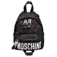 MOSCHINO 菱格紋縫線銀色LOGO尼龍手提/後背包(迷你-黑)