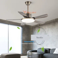 Nordic LED Ceiling Fan with Light 42in 50inch 5 Iron Blades Ceiling Fan Lamp Ventilator Living Room Dining Bedroom Kitchen