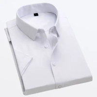 White Short-sleeved Shirt Men's Summer New Solid Color Ice Silk Thin Business Formal Casual Office No-iron Shirt Large Size 5XL