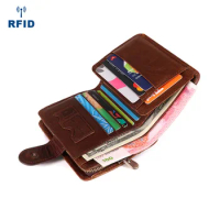 Genuine Leather Men Wallets Brand Luxury RFID Bifold Wallet Zipper Coin Purse Business Card Holder Wallet MRF55