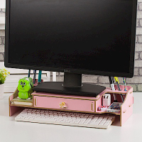 半島良品 多功能DIY木質電腦螢幕架 大抽-粉色