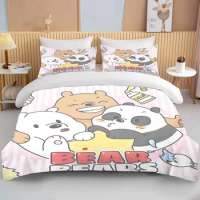 MINISO We Bare Bears Printed Bedding Set Cartoon Anime Duvet Cover Comforter Pillowcase Boys Girls Children Adults King Gift