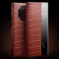 For Huawei Mate 40 RS Porsche Design Phone Case Real Genuine Leather Crocodile Grain Intelligent Sleep Smart Flip Cover Qialino