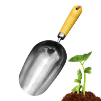 Garden Hand Shovel Potting Soil Scoop Stainless Steel Dog Food Scoop With Ergonomic Wooden Handle for Transplanting Digging