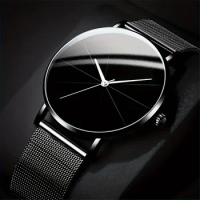 1pc Men's Simple Scale Quartz Mesh Strap Watch, Ideal choice for Gifts