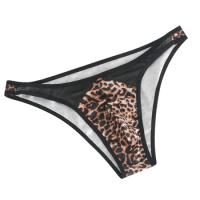 New Leopard Brief Men's Triangle Pants Underwear Middle Waist Sexy Breathable Mesh Bikini Men's U Convex Shorts Boxer